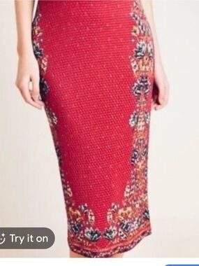 FARM Rio Red Pencil Skirt with Floral Side Panels